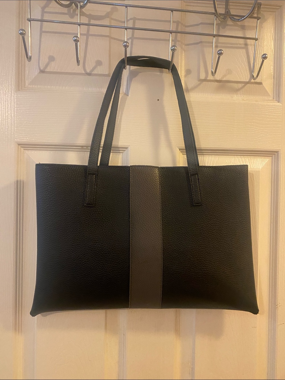 Vince Camuto Black Tote with Gray Center Stripe